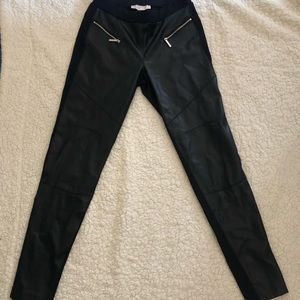 Black leather/cotton leggings